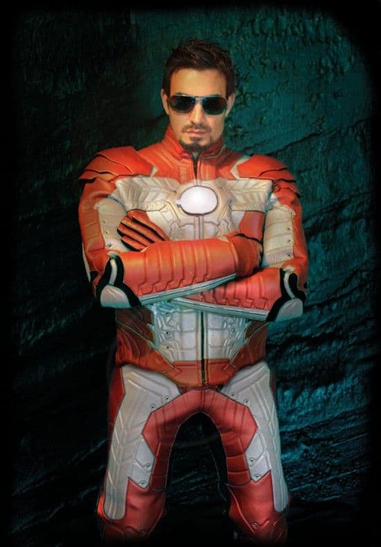 Close up ironman leather suit