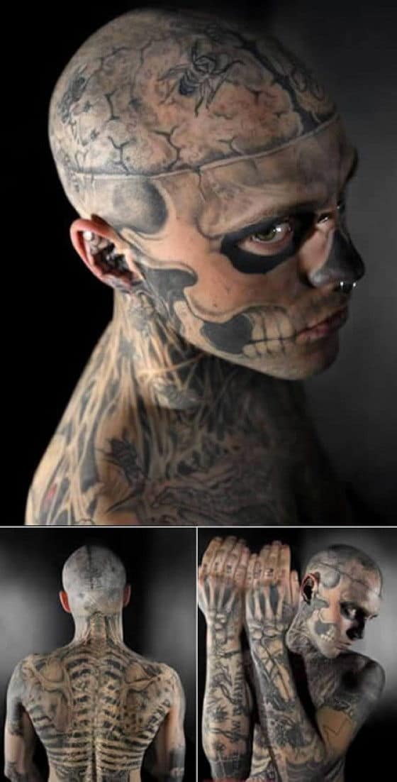Crazy zombie tattoo on a man