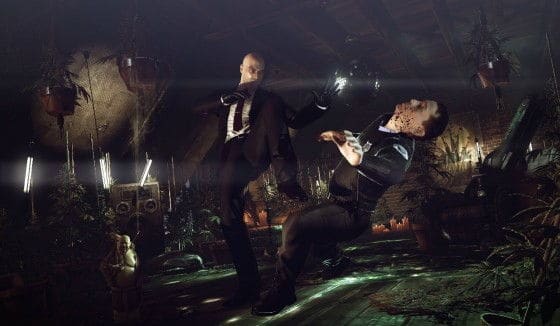 hitman absolution leaked screen of agent 47 kicking a man