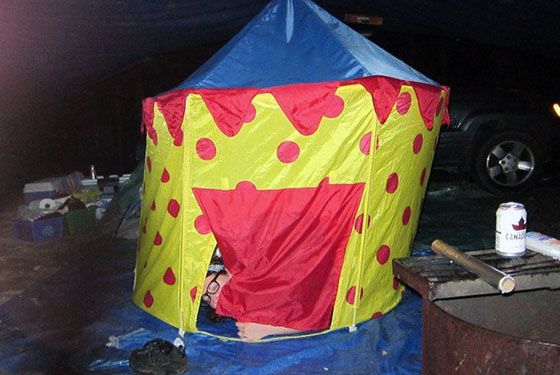 camping for newbies in a clown tent