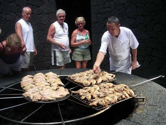 chicken cooked over volcanic pit