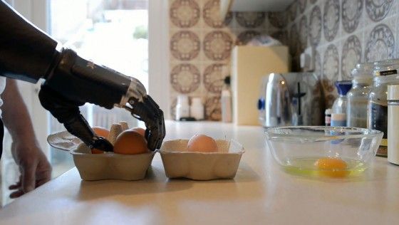 bionic hand cracking eggs