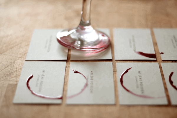 wine stained business cards