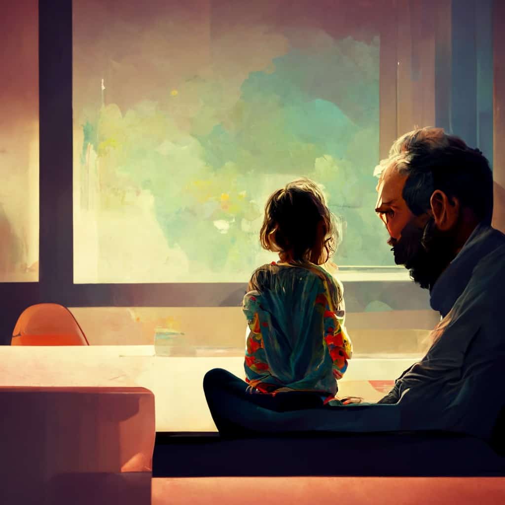 father sitting with his daughter