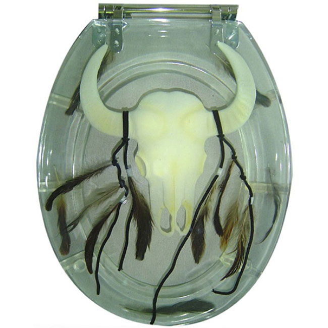 Steer Skull and Feathers in polyresin Toilet Seat Steer Skull and Feathers in polyresin Toilet Seat