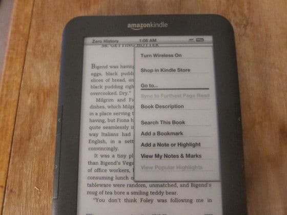 The 3rd Gen Amazon Kindle, Menu View