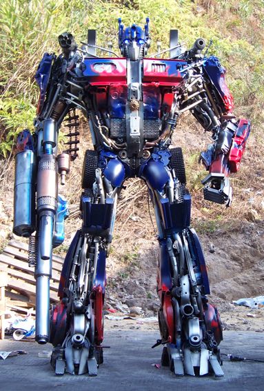 Optimus Prime Robot transformers robot built out of iron scraps Optimus Prime Robot transformers robot built out of iron scraps