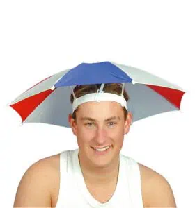 Funny looking hands-free hat umbrella