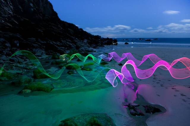 david gilliver light ribbons on beach