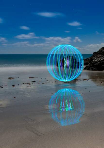 david gilliver blue light orb on beach