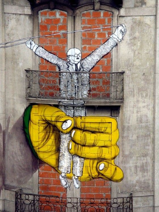 Street Art of Human Slingshot