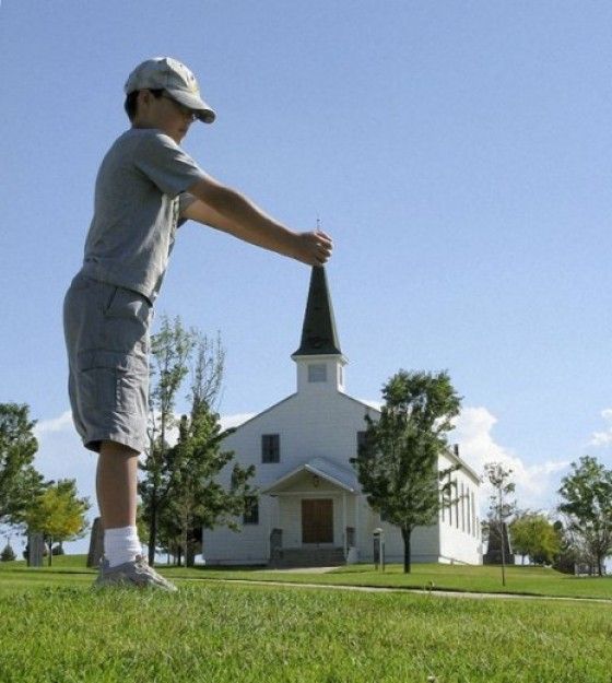 Perfectly Timed Photos kid and a church