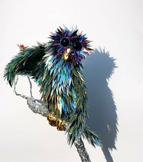 shattered cd owl sculpture