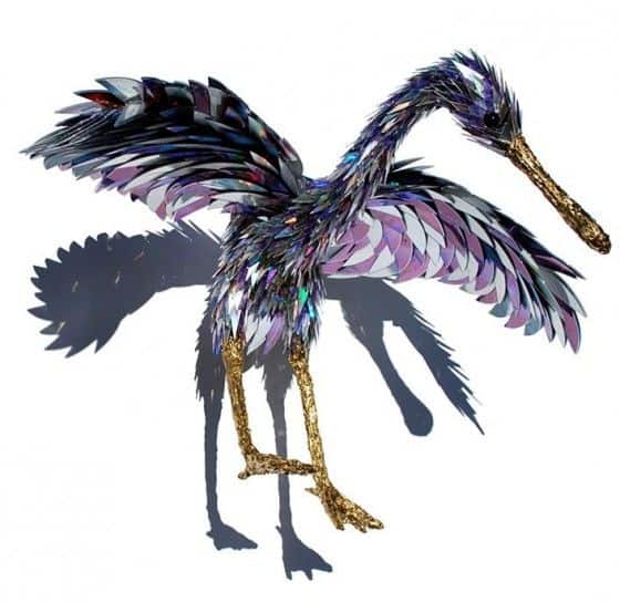 shattered cd bird sculpture