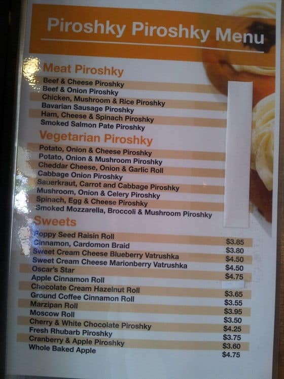 Pirsoshky, Piroshky Menu Menu at Piroshky, Piroshky in Seattle