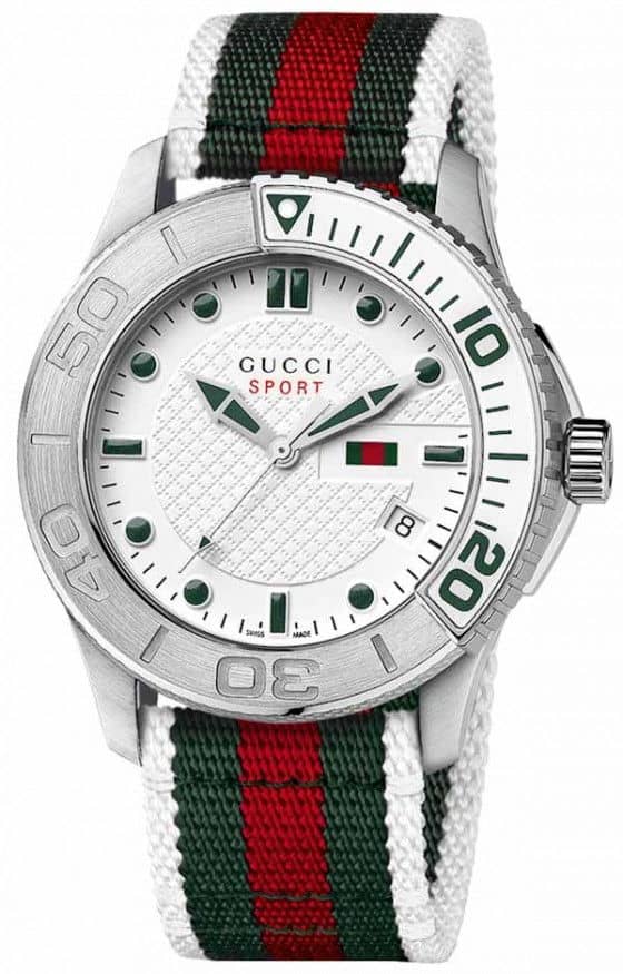 Gucci G-Timeless Sport watch white steel with NATO strap