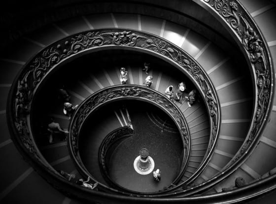 Black and white picture of spiral stairs