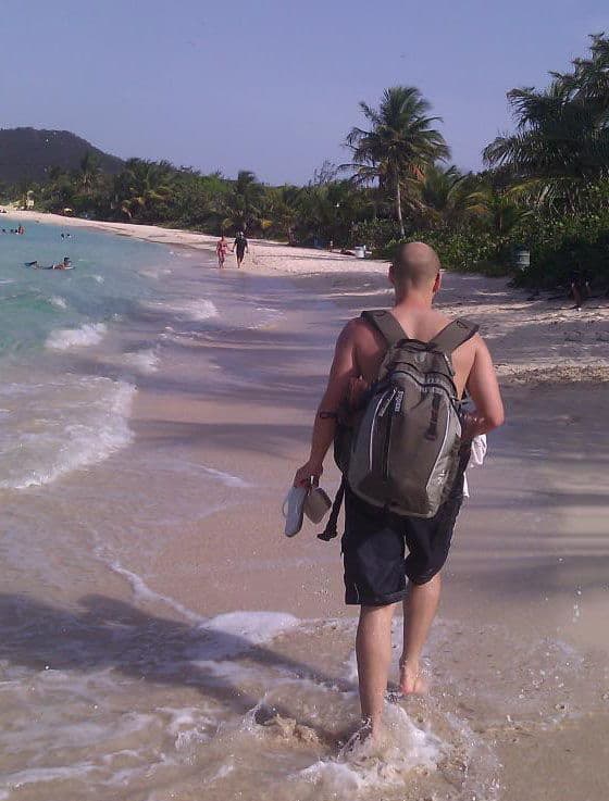 Tim wearing a backpack