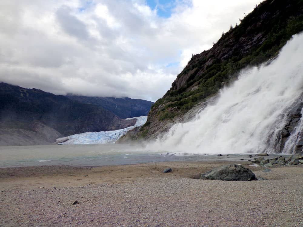 alaska mendenhall glacier and waterfall