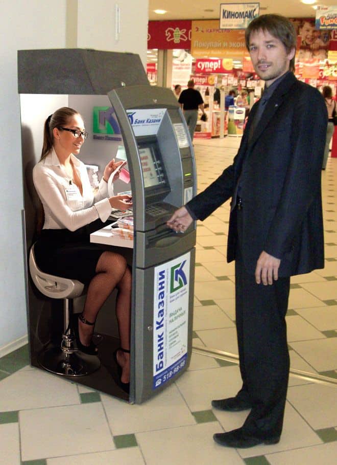 woman in bank machine