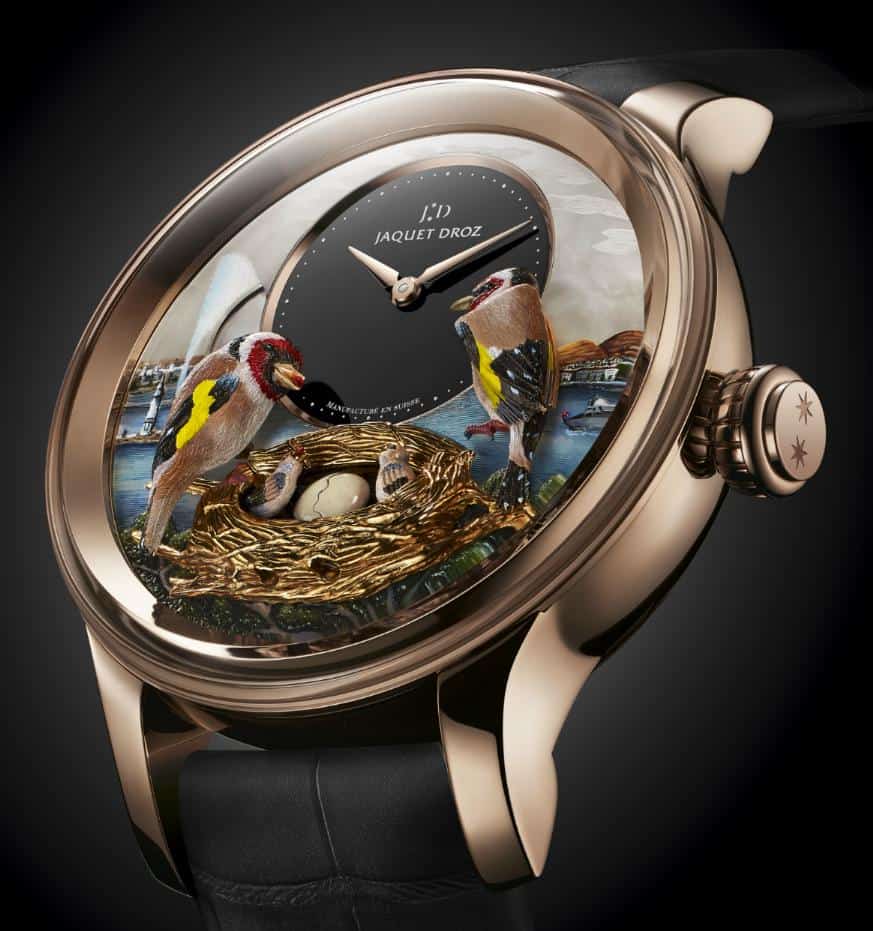 Часы с меняющимся циферблатом. Часы Jaquet Droz. Часы Jaquet Droz с птицами. Пьер Жаке дро часы. Bird Repeater от швейцарской компании Jaquet Droz.