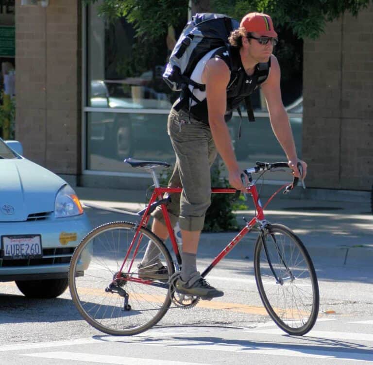 man cycling to work