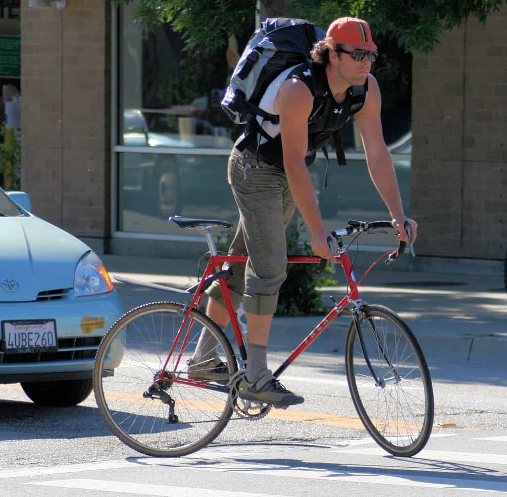 man cycling to work