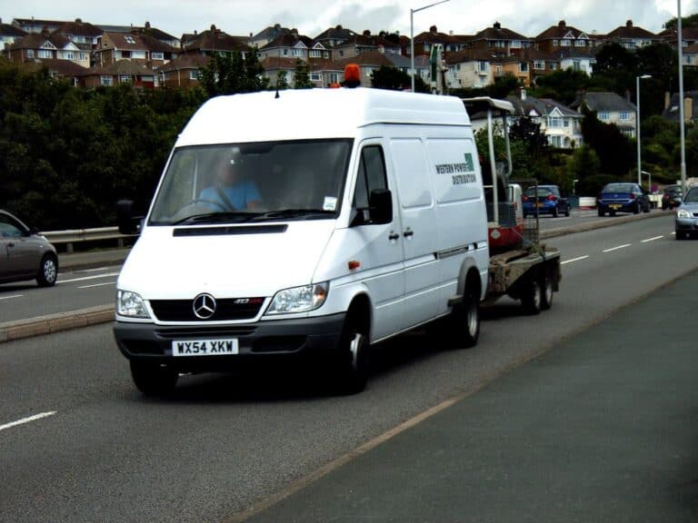 van driving on highway