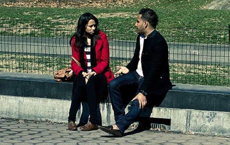 couple arguing bench