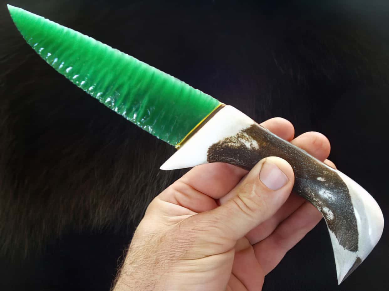 green fiber optic knife being held