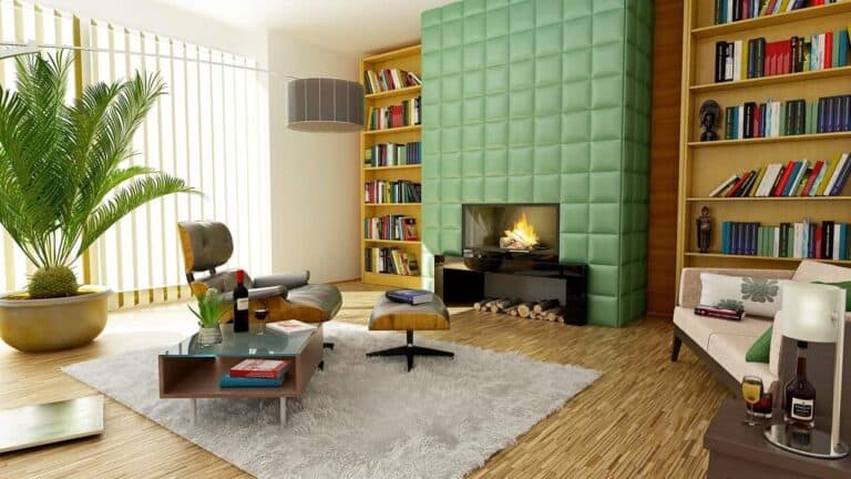 green tile fireplace