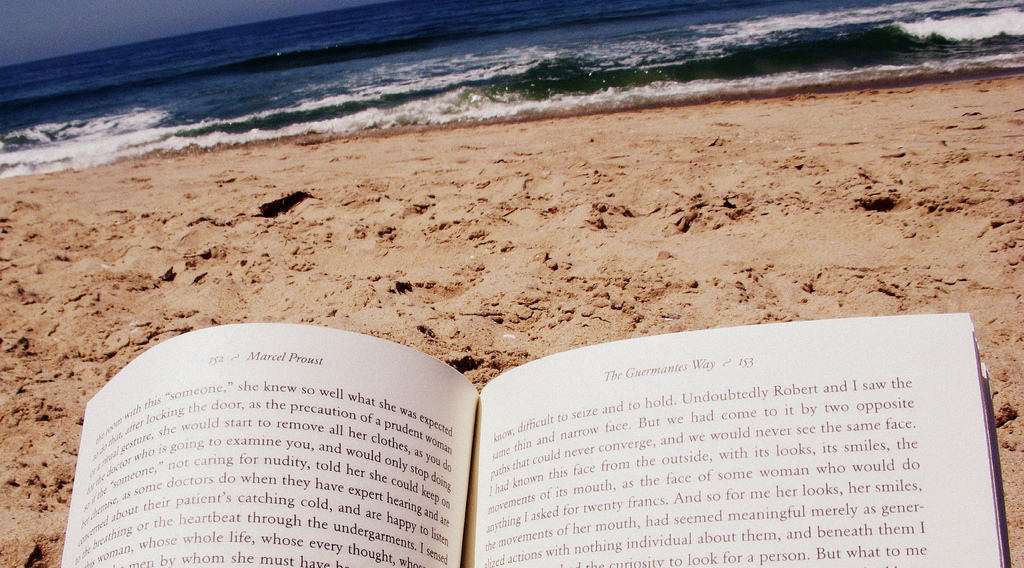 reading book on beach