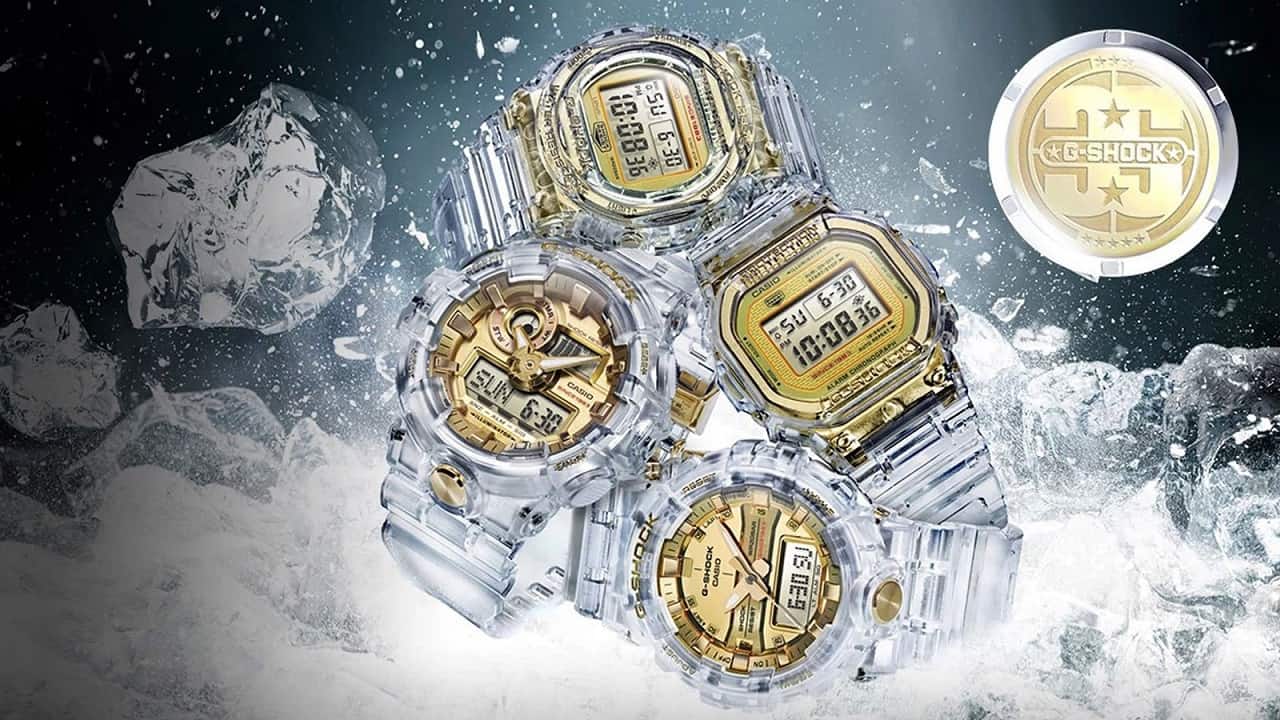 Casio G Shock Glacier Skeleton Gold Jelly 35th Anniversary Limited edition watches