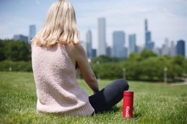 sitting with water bottle