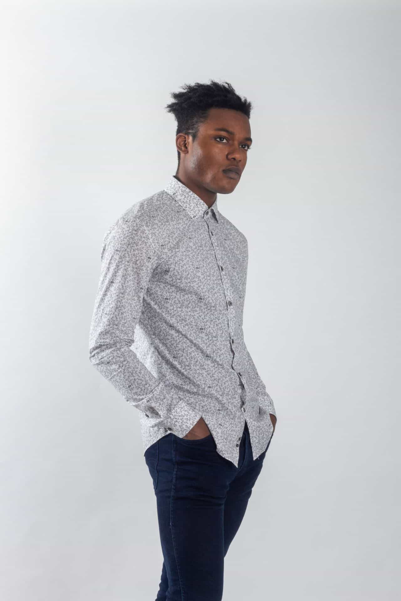 Element Pure – AI Tailored Shirt 3 elementpure SHIRT floral grey front 3719