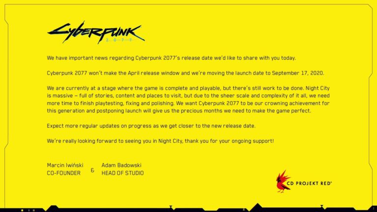 Cyberpunk 2077 Delayed to September 17