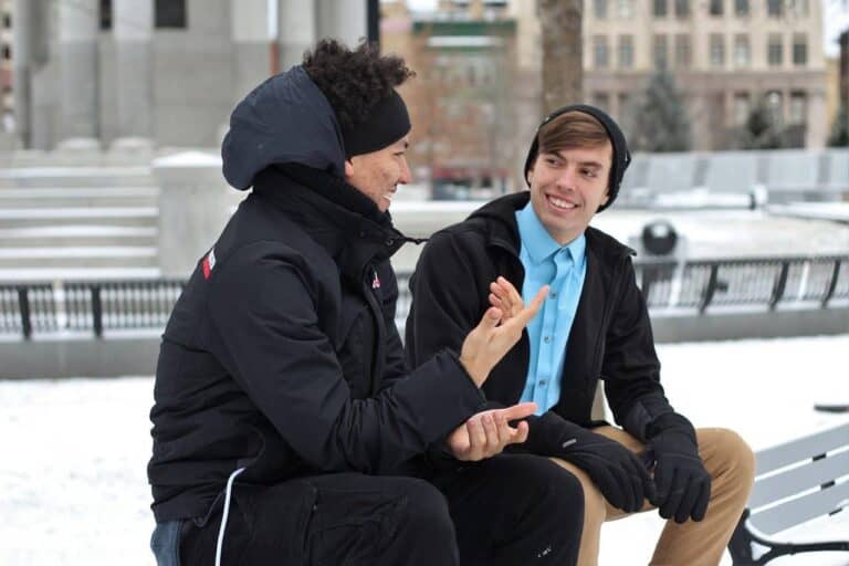 two friends talking