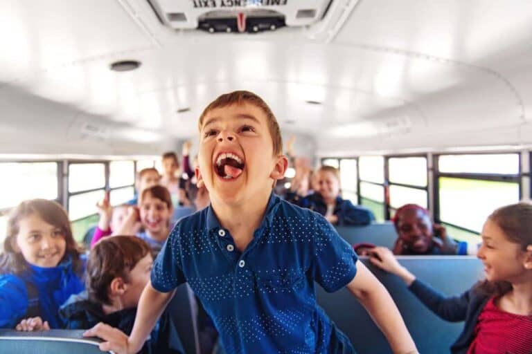 child yelling on bus