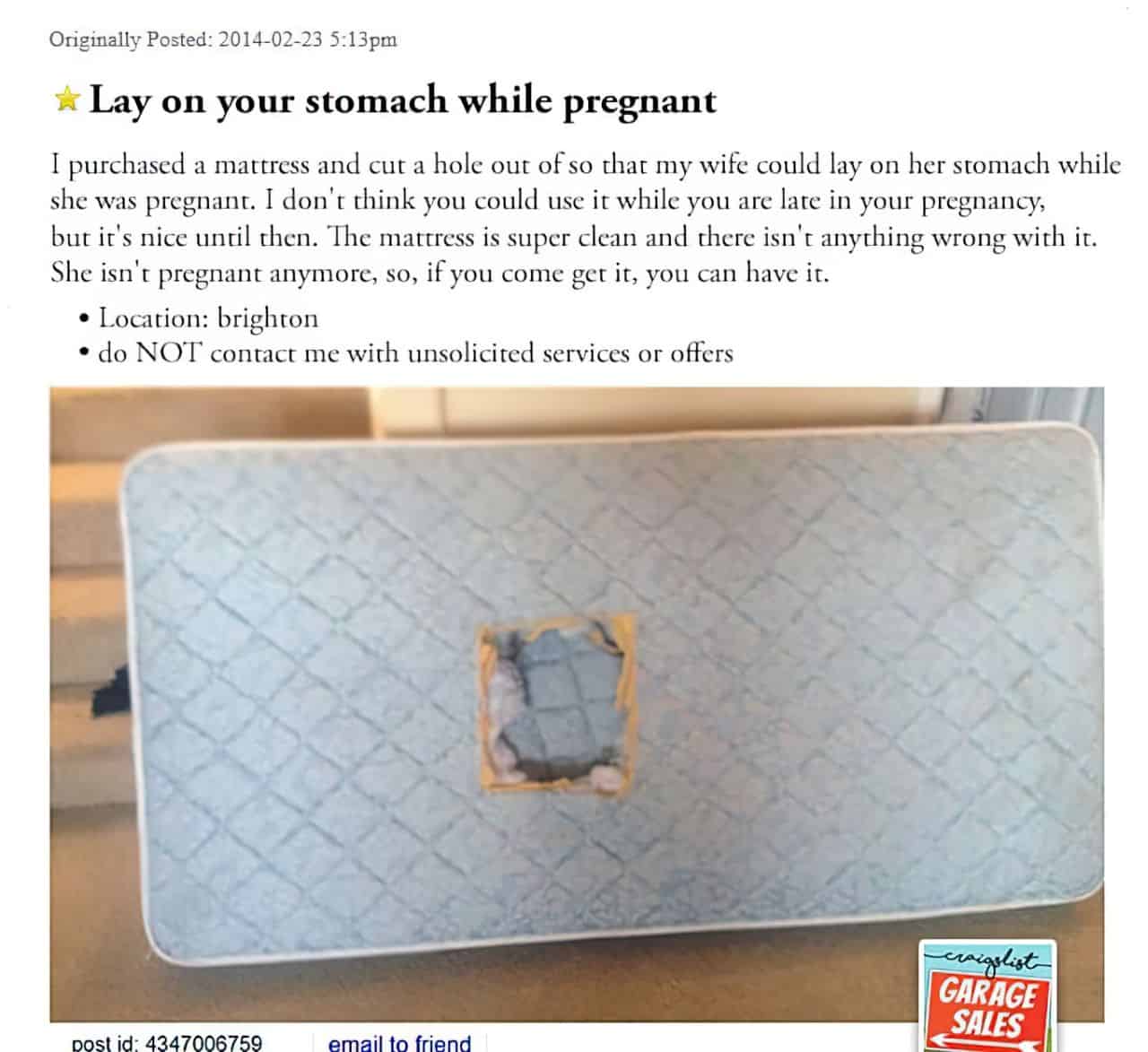 Weird Craigslist Bed Frame Ads With a Few Extras For Laughs 4 hole in mattress enlarged