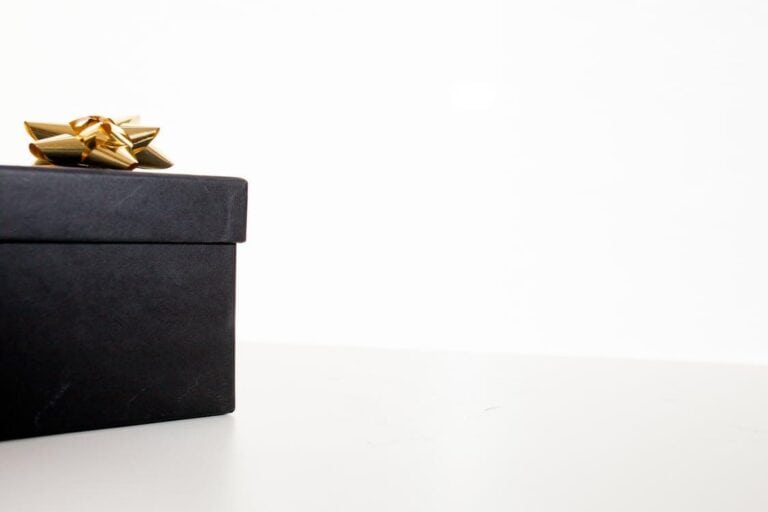 black gift box with gold colored bow