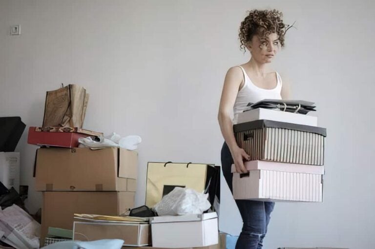 creepy woman moving boxes