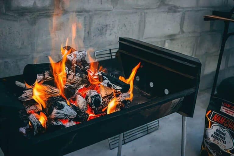 burning wood bbq