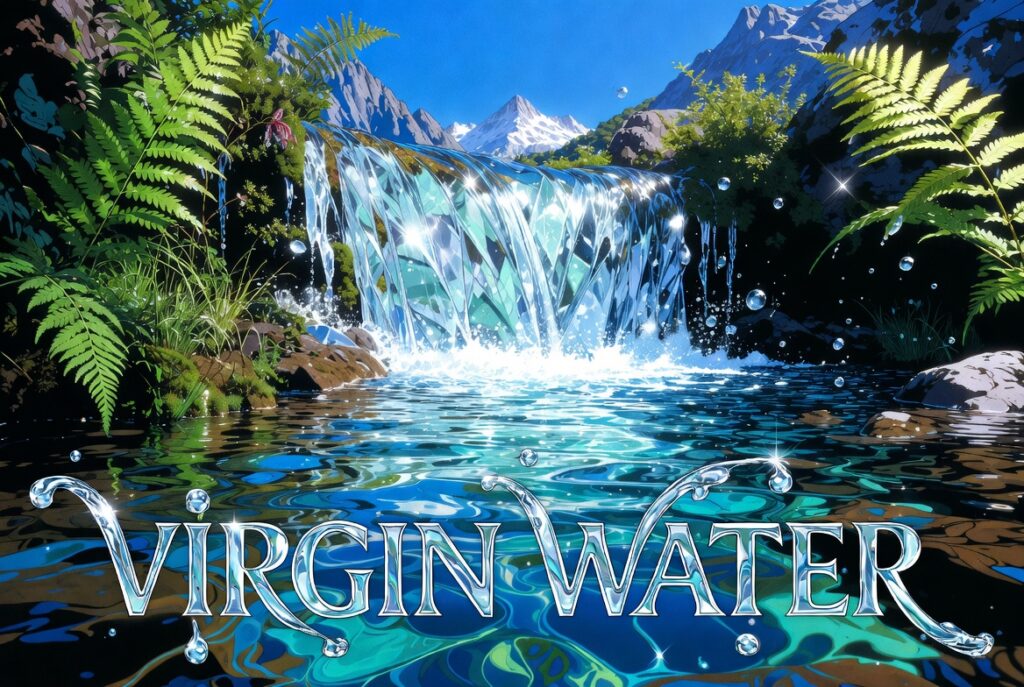 Virgin Water: The Benefits of Drinking Clean Water 4 Pure Virgin Water waterfall in lush mountain landscape with clear flowing stream, vibrant greenery, and snow-capped peaks, emphasizing fresh, pristine natural water source for outdoor adventure and eco-friendly lifestyle.