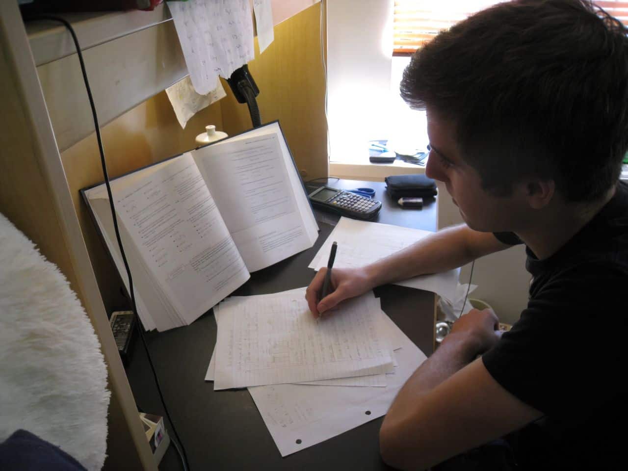 college student doing homework