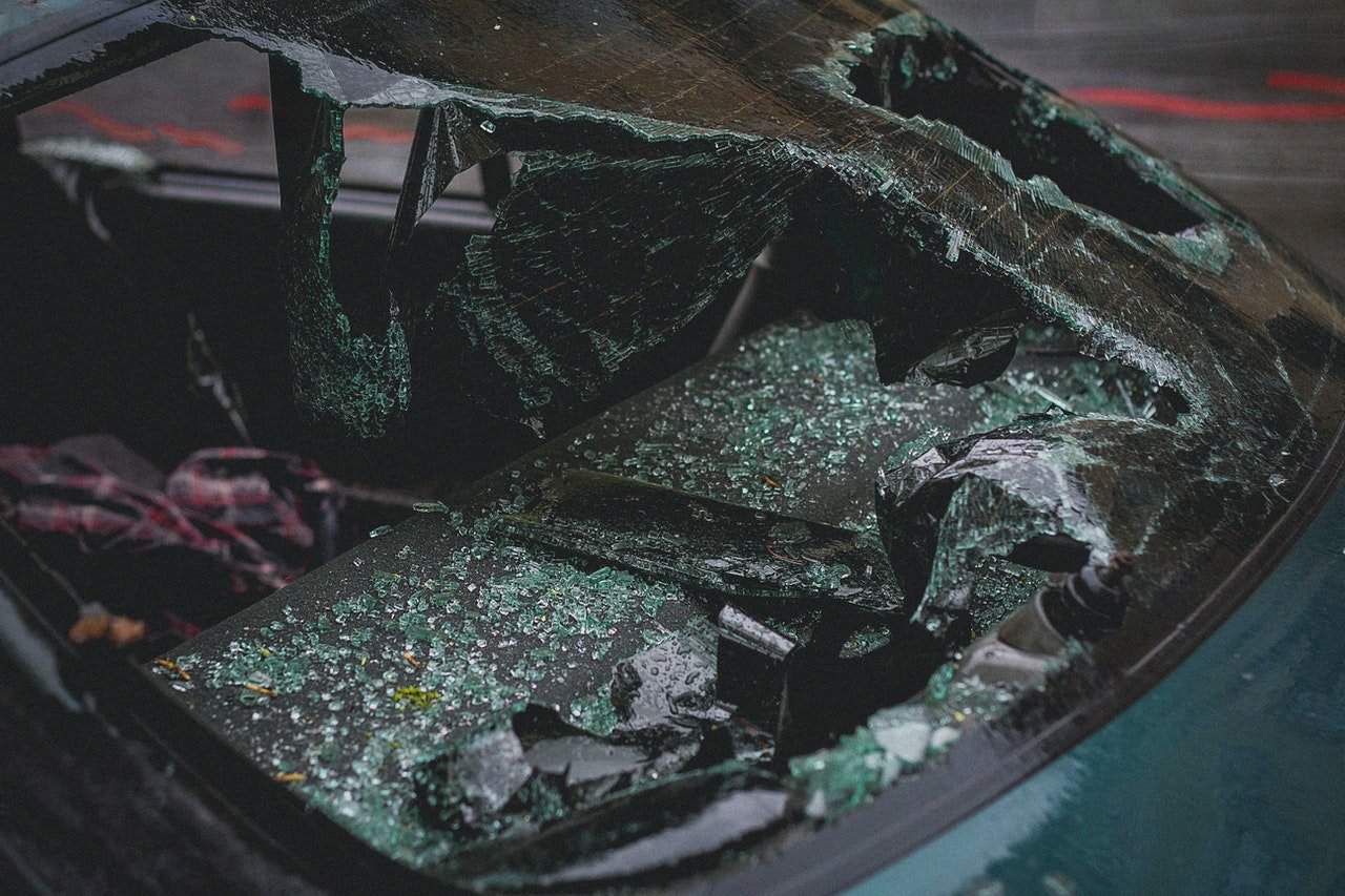 smashed window car accident