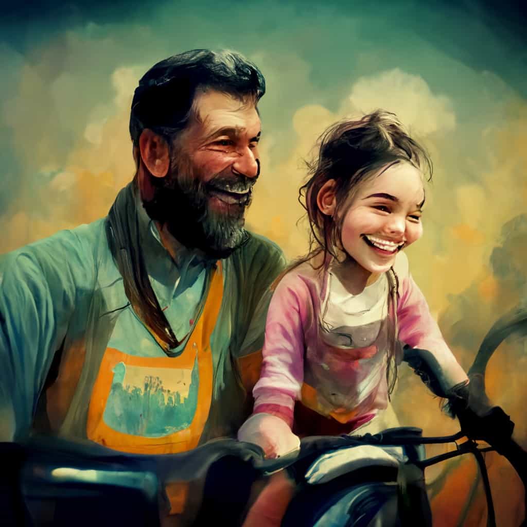 daddy blogger teaching daughter to ride a bike