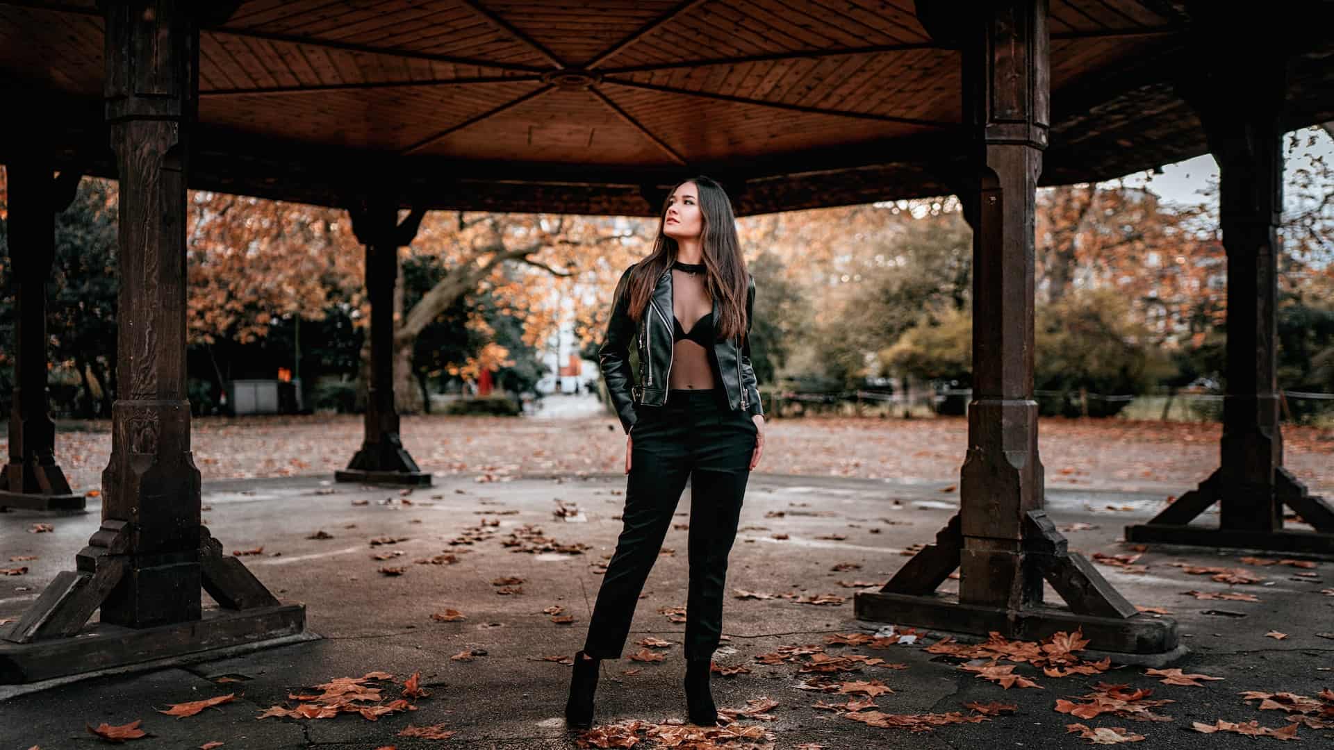 woman with studded leather jacket hot