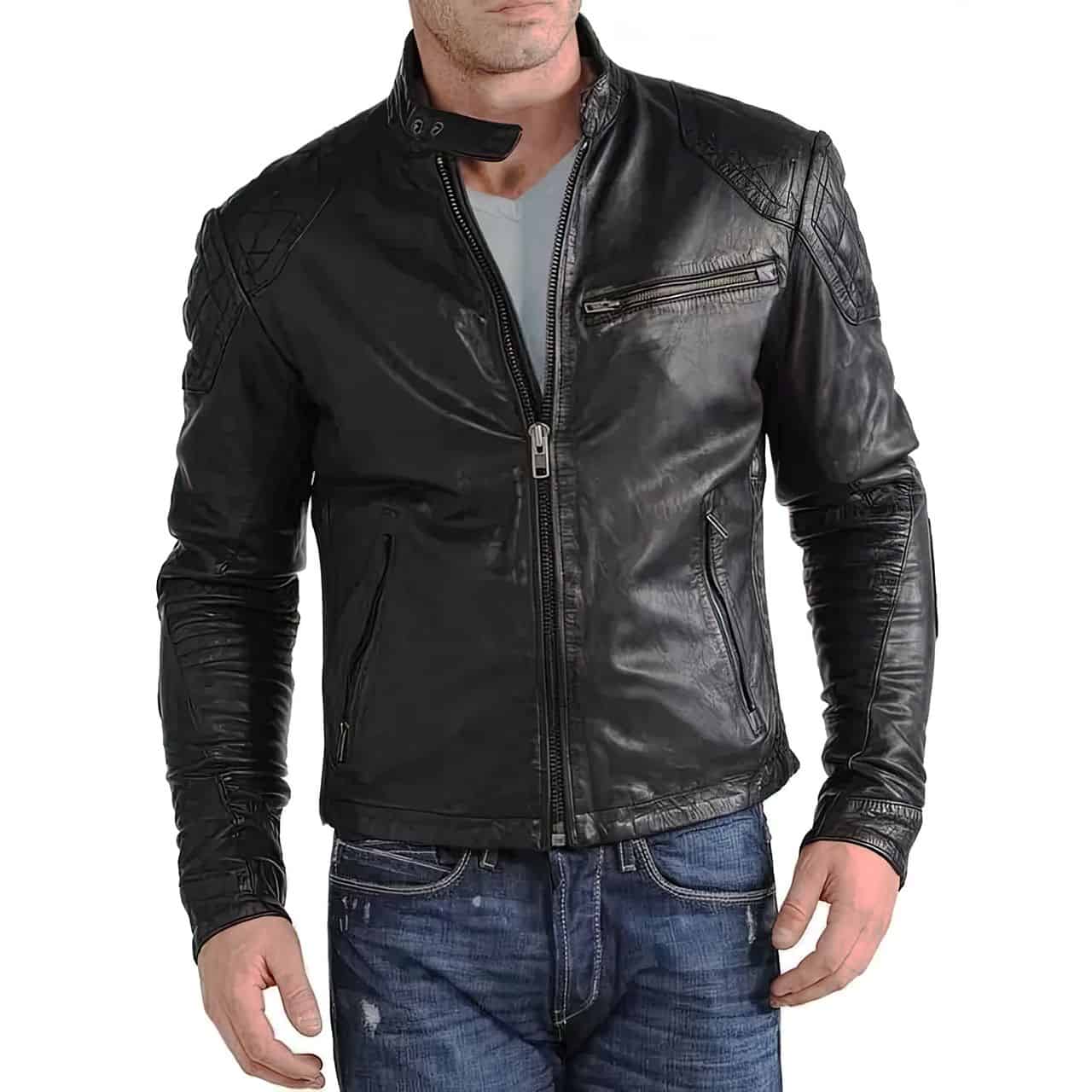 classic leather moto cafe racer jacket 2
