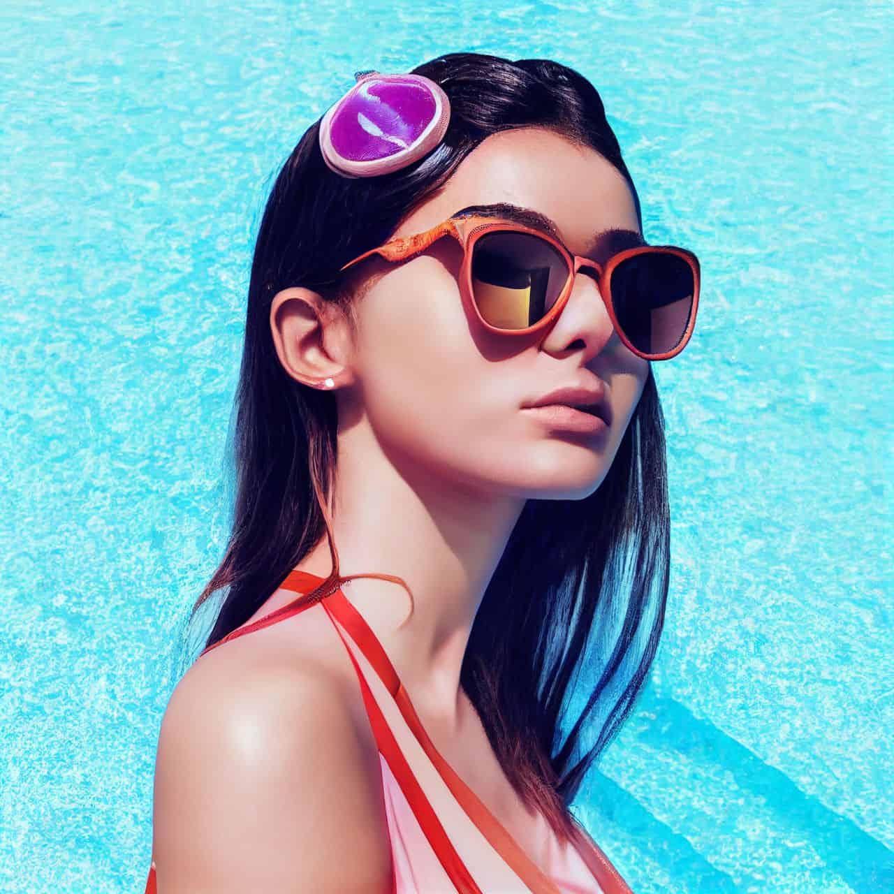 instagram model posing near a swimming pool