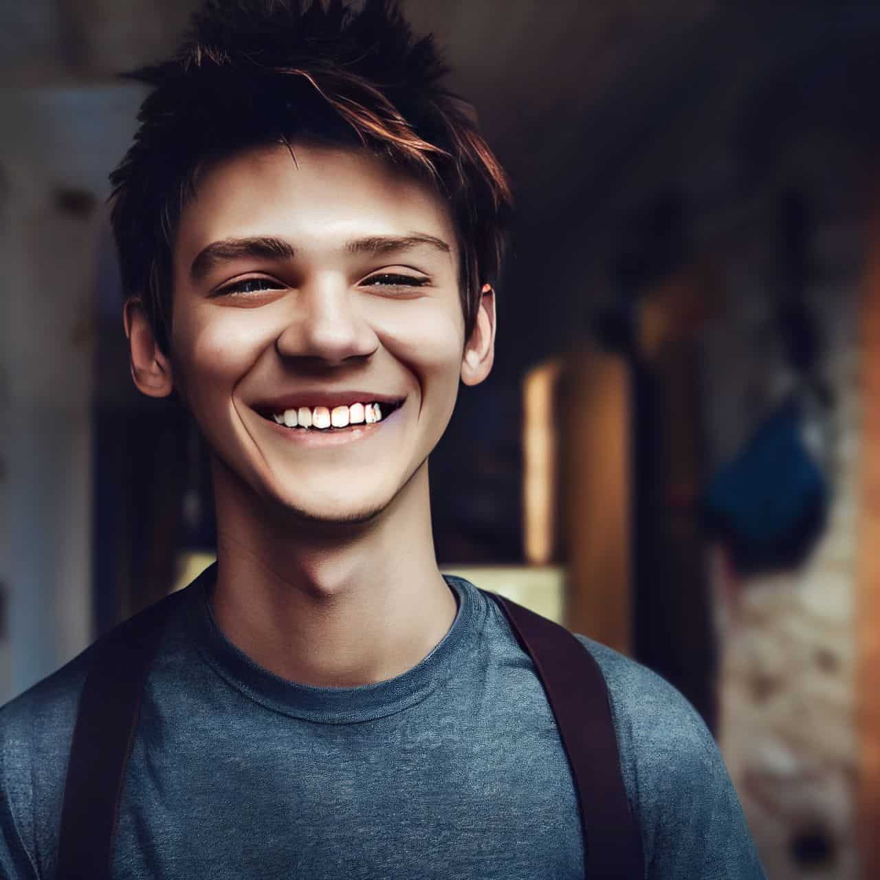 young man smiling with creepy eyes